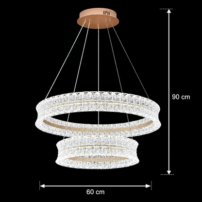 Lampadario LED in cristallo con telecomando, 118W, Luce calda/neutra/fredda, Φ60 cm, Altezza regolabile, Metallo e cristallo, Oro