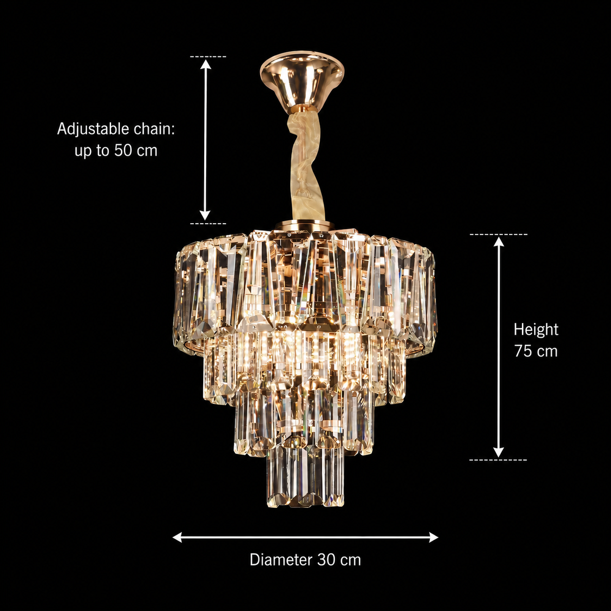 Candelabro in cristallo VALMONT Petito 3xE14, D30 cm, Oro, Altezza regolabile, Metallo e cristallo Candelabro in cristallo Titolo predefinito Alessandro Design