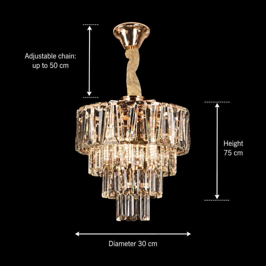 Candelabro in cristallo VALMONT Petito 3xE14, D30 cm, Oro, Altezza regolabile, Metallo e cristallo Candelabro in cristallo Titolo predefinito Alessandro Design