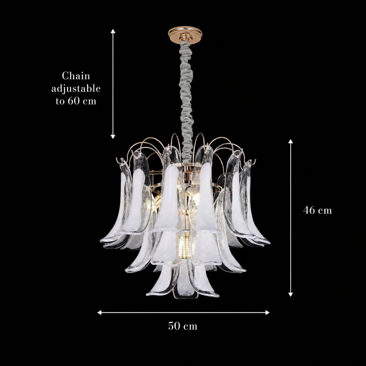Lampadario in Cristallo MURANO Eleganza 4xE14, D50 cm, Bianco, Altezza Regolabile, Metallo e Cristallo Lampadari in Cristallo Titolo predefinito Alessandro Design