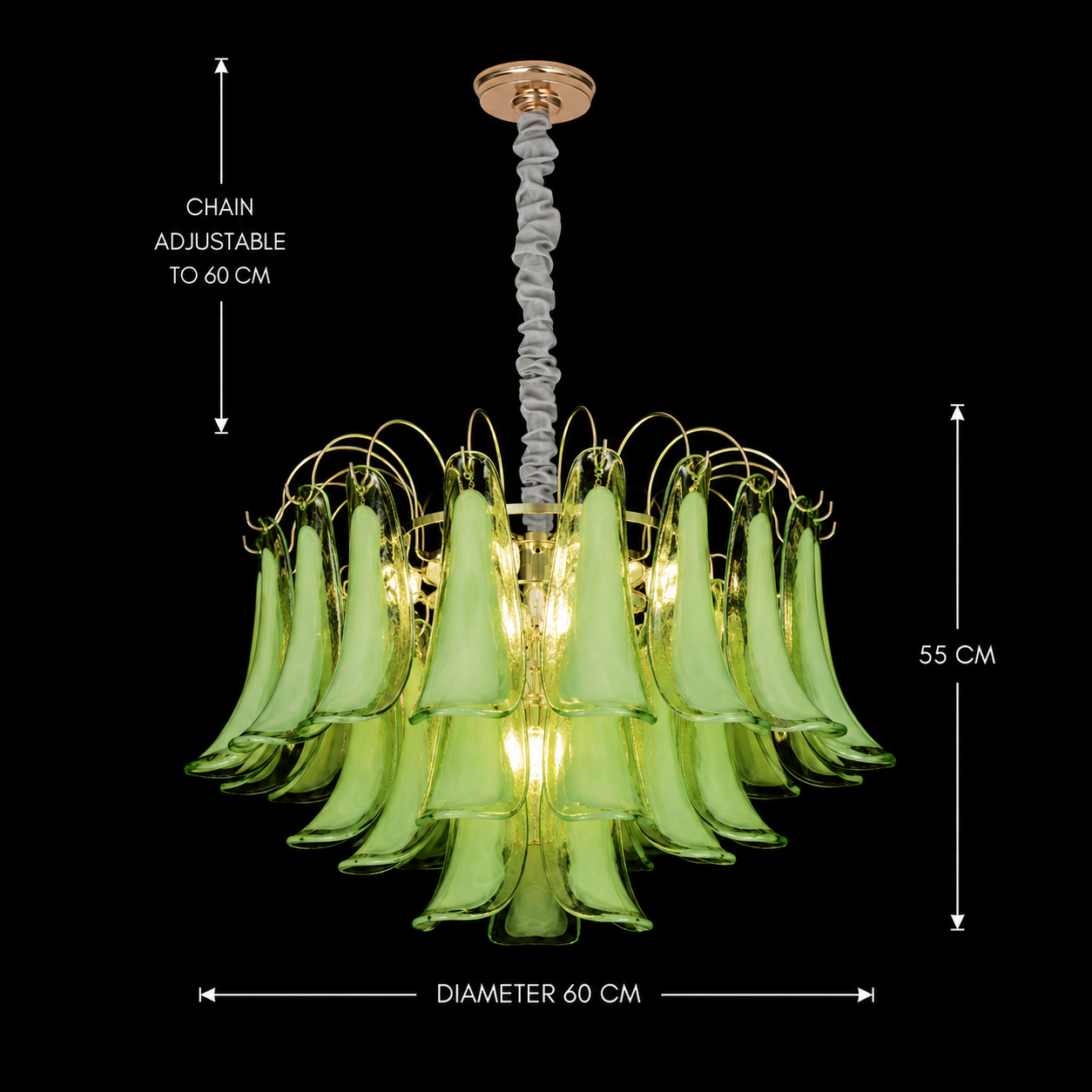 Lampadario in Cristallo MURANO Magno 7xE14, D60 cm, Verde, Altezza Regolabile, Metallo e Cristallo Lampadari in Cristallo Titolo predefinito Alessandro Design