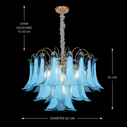 Lampadario in Cristallo MURANO Magno 7xE14, D60 cm, Blu, Altezza Regolabile, Metallo e Cristallo Lampadari in Cristallo Titolo predefinito Alessandro Design