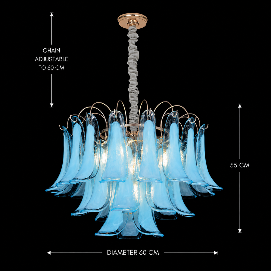 Lampadario in Cristallo MURANO Magno 7xE14, D60 cm, Blu, Altezza Regolabile, Metallo e Cristallo Lampadari in Cristallo Titolo predefinito Alessandro Design