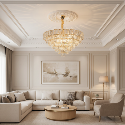 Lampadario Cristallo VALMONT Regalis 15xE14, D80 cm, Oro, Altezza Regolabile, Metallo e Cristallo