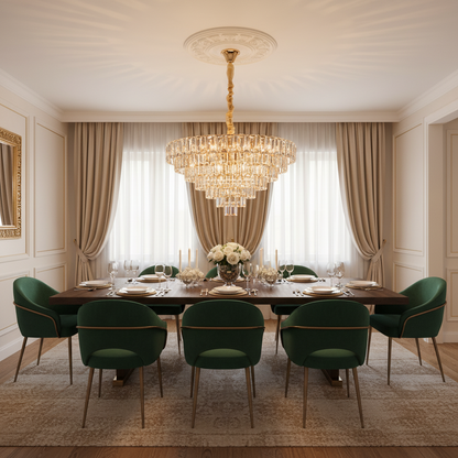 Lampadario Cristallo VALMONT Regalis 15xE14, D80 cm, Oro, Altezza Regolabile, Metallo e Cristallo