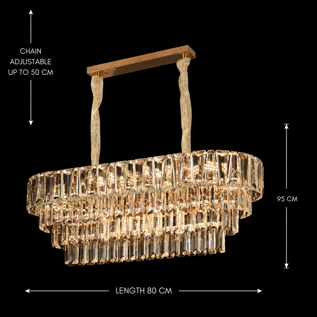 Lampadario in Cristallo VALMONT Supremo 12xE14, 80x30 cm, Oro, Altezza Regolabile, Metallo e Cristallo Lampadari in Cristallo Titolo predefinito Alessandro Design