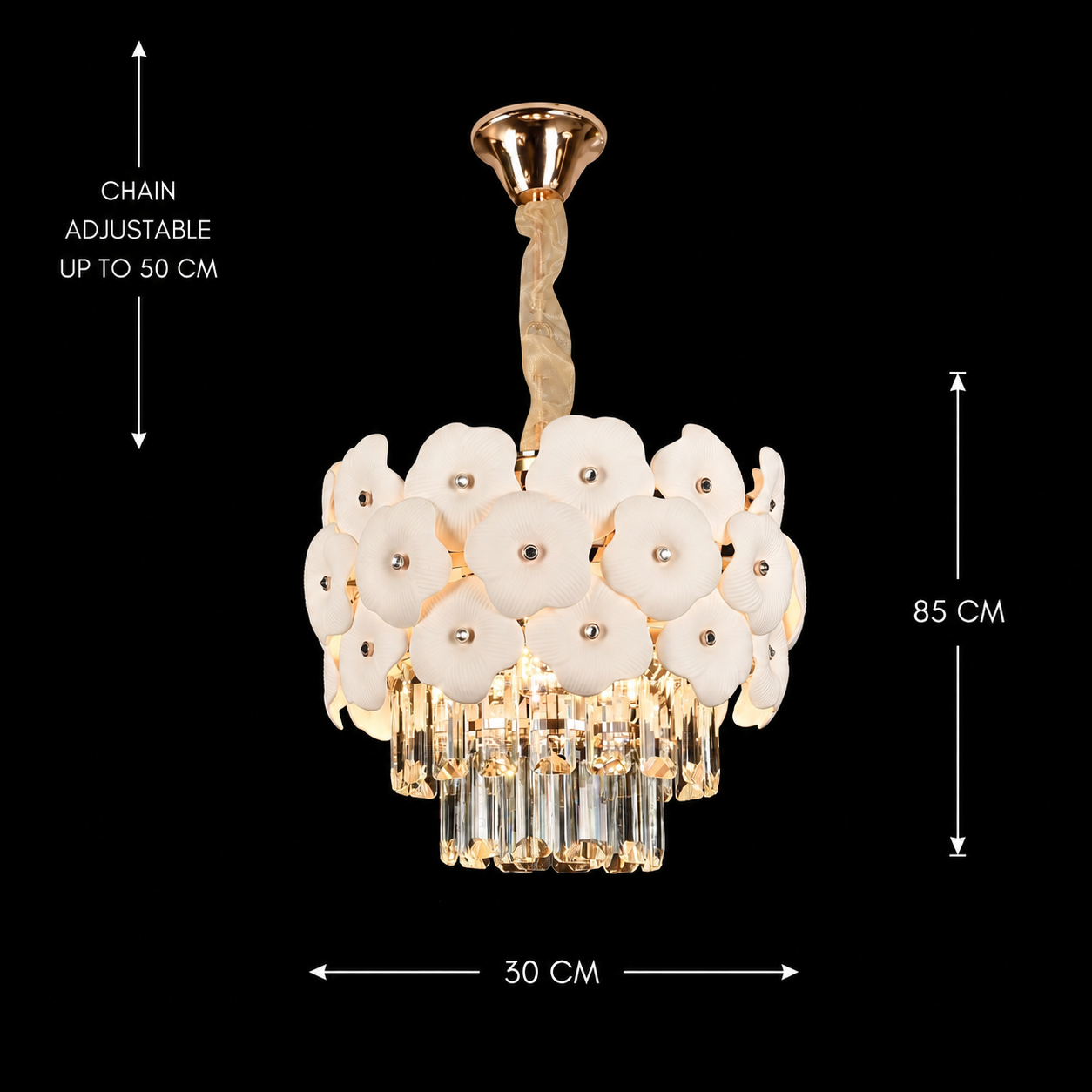 Lampadario in Cristallo PETAL Petito 3xE14, D30 cm, Oro, Altezza Regolabile, Metallo e Cristallo Lampadari in Cristallo Titolo predefinito Alessandro Design