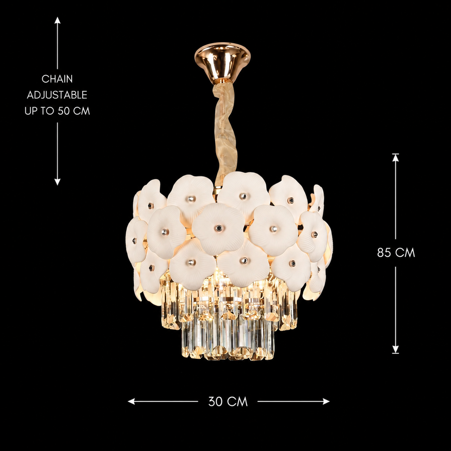 Lampadario in Cristallo PETAL Petito 3xE14, D30 cm, Oro, Altezza Regolabile, Metallo e Cristallo Lampadari in Cristallo Titolo predefinito Alessandro Design