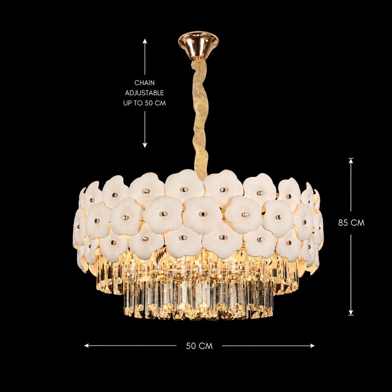 Lampadario in Cristallo PETAL Eleganza 9xE14, D50 cm, Oro, Altezza Regolabile, Metallo e Cristallo Lampadari in Cristallo Titolo predefinito Alessandro Design