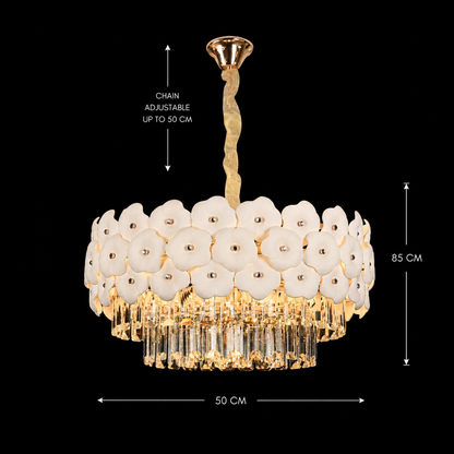 Lampadario in Cristallo PETAL Eleganza 9xE14, D50 cm, Oro, Altezza Regolabile, Metallo e Cristallo Lampadari in Cristallo Titolo predefinito Alessandro Design