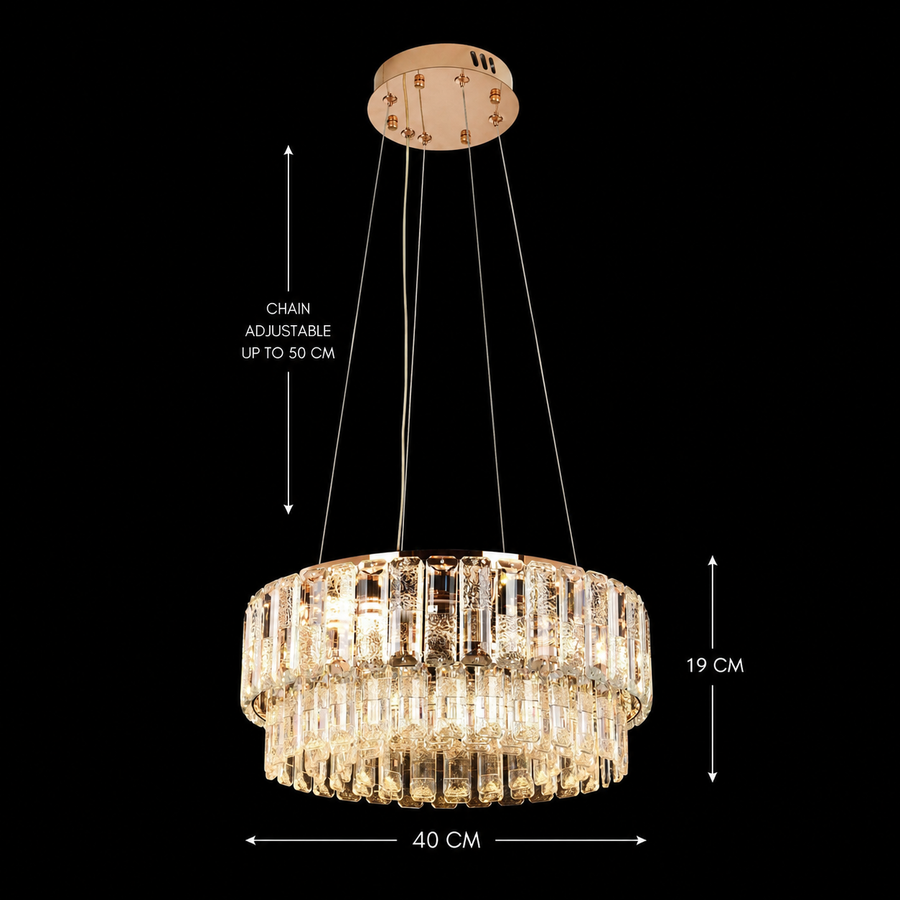 Lampadario in Cristallo ELYSIAN Nobile 5xE14, D40 cm, Oro, Altezza Regolabile, Metallo e Cristallo