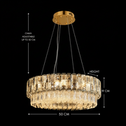 Lampadario in Cristallo ELYSIAN Eleganza 7xE14, D50 cm, Oro, Altezza Regolabile, Metallo e Cristallo