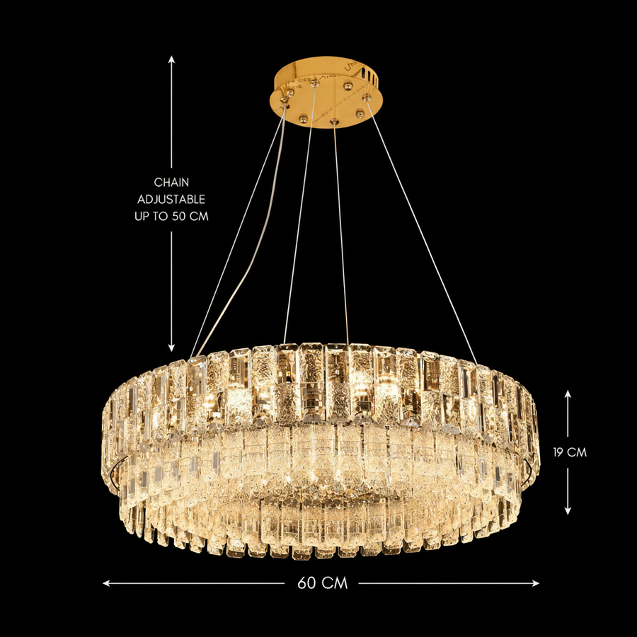 Lampadario Cristallo ELYSIAN Magno 9xE14, D60 cm, Oro, Altezza Regolabile, Metallo e Cristallo