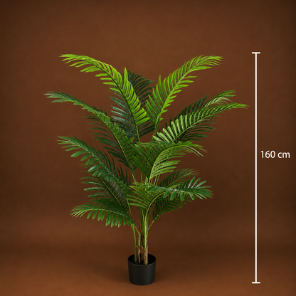 Pianta artificiale di palma Kentia, 3 steli, 17 foglie, 160 cm, verde, con vaso