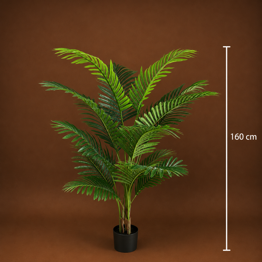 Pianta artificiale di palma Kentia, 3 steli, 17 foglie, 160 cm, verde, con vaso
