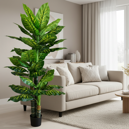 Pianta artificiale tipo Dieffenbachia, 3 steli, 190 cm, verde
