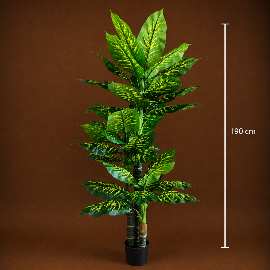 Pianta artificiale tipo Dieffenbachia, 3 steli, 190 cm, verde
