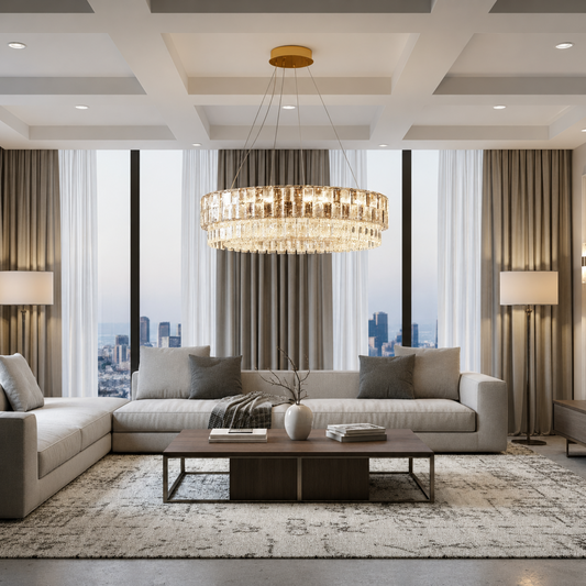 Lampadario Cristallo ELYSIAN Magno 9xE14, D60 cm, Oro, Altezza Regolabile, Metallo e Cristallo
