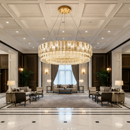 Lampadario Cristallo ELYSIAN Magno 9xE14, D60 cm, Oro, Altezza Regolabile, Metallo e Cristallo