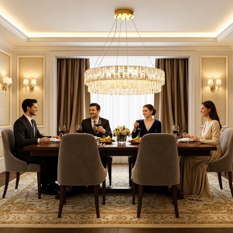 Lampadario Cristallo ELYSIAN Magno 9xE14, D60 cm, Oro, Altezza Regolabile, Metallo e Cristallo