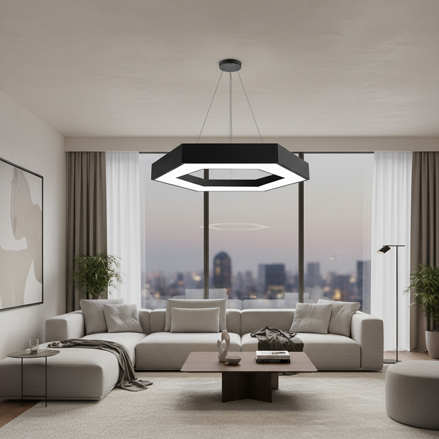 Lampadario LED a sospensione ANGLE, 52cm, 25W, Altezza Regolabile, Luce Fredda, Nero, Metallo e Acrilico