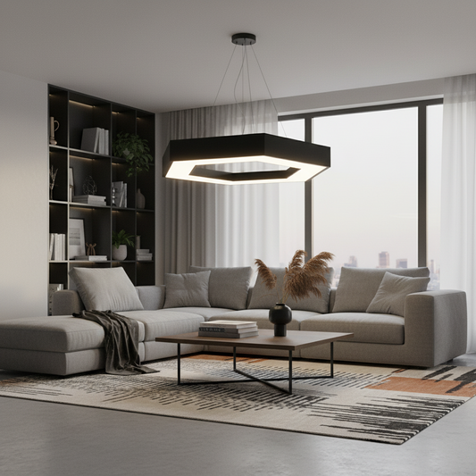 Lampadario LED a sospensione ANGLE, 52cm, 25W, Altezza Regolabile, Luce Fredda, Nero, Metallo e Acrilico