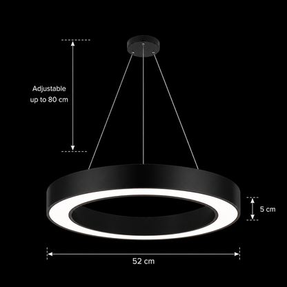 Lampadario LED sospeso ANGLE, D52cm, 25W, Altezza Regolabile, Luce Fredda, Nero, Metallo e Acrilico