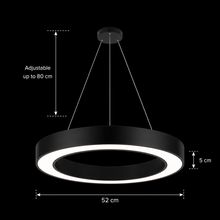 Lampadario LED sospeso ANGLE, D52cm, 25W, Altezza Regolabile, Luce Fredda, Nero, Metallo e Acrilico