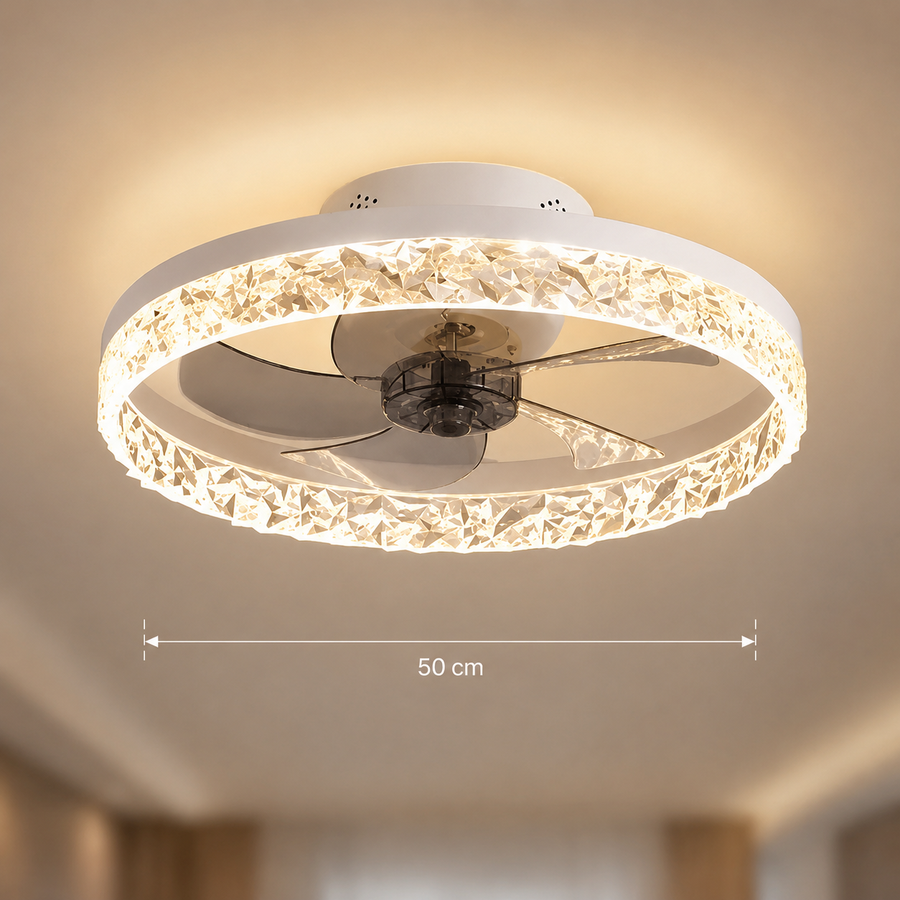 VEYA Lampadario LED con Telecomando, 38W, D50cm, Luce Fredda/Neutra/Calda, Metallo e Plastica, Bianco
