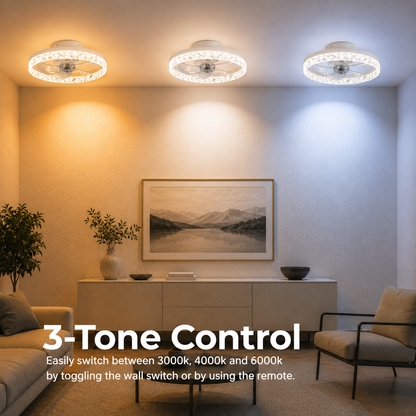 VEYA Lampadario LED con Telecomando, 38W, D50cm, Luce Fredda/Neutra/Calda, Metallo e Plastica, Bianco