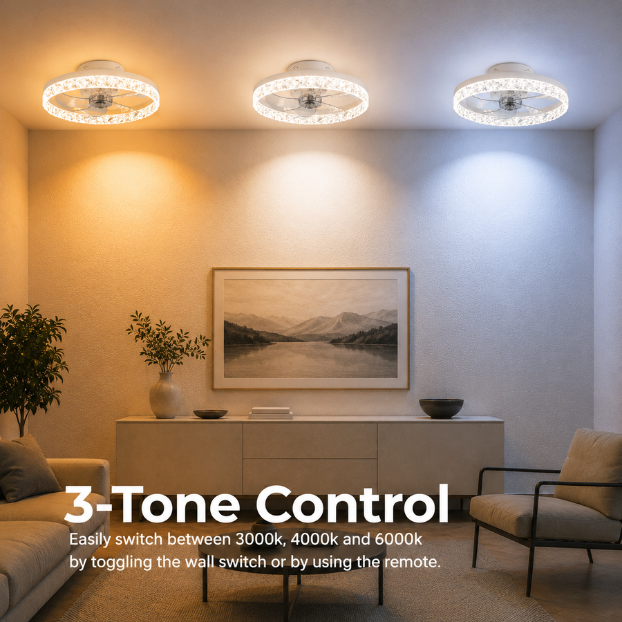 VEYA Lampadario LED con Telecomando, 38W, D50cm, Luce Fredda/Neutra/Calda, Metallo e Plastica, Bianco