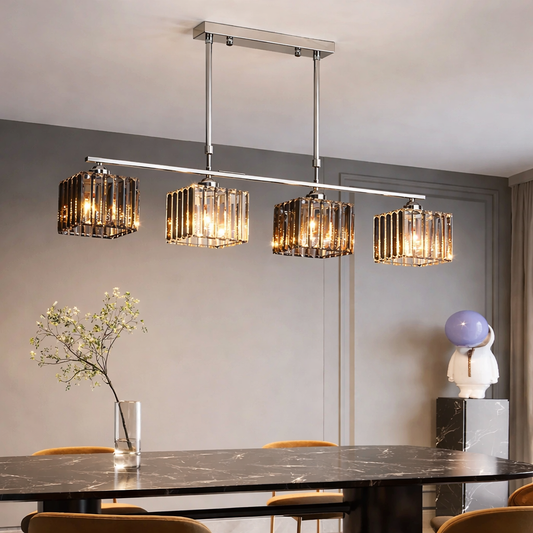 Lampadario georgiano classico moderno, LC116/4, 4x E27, vetro cromato e grigio, metallo e cristallo, paralume Lampadari classici Titolo predefinito Alessandro Design