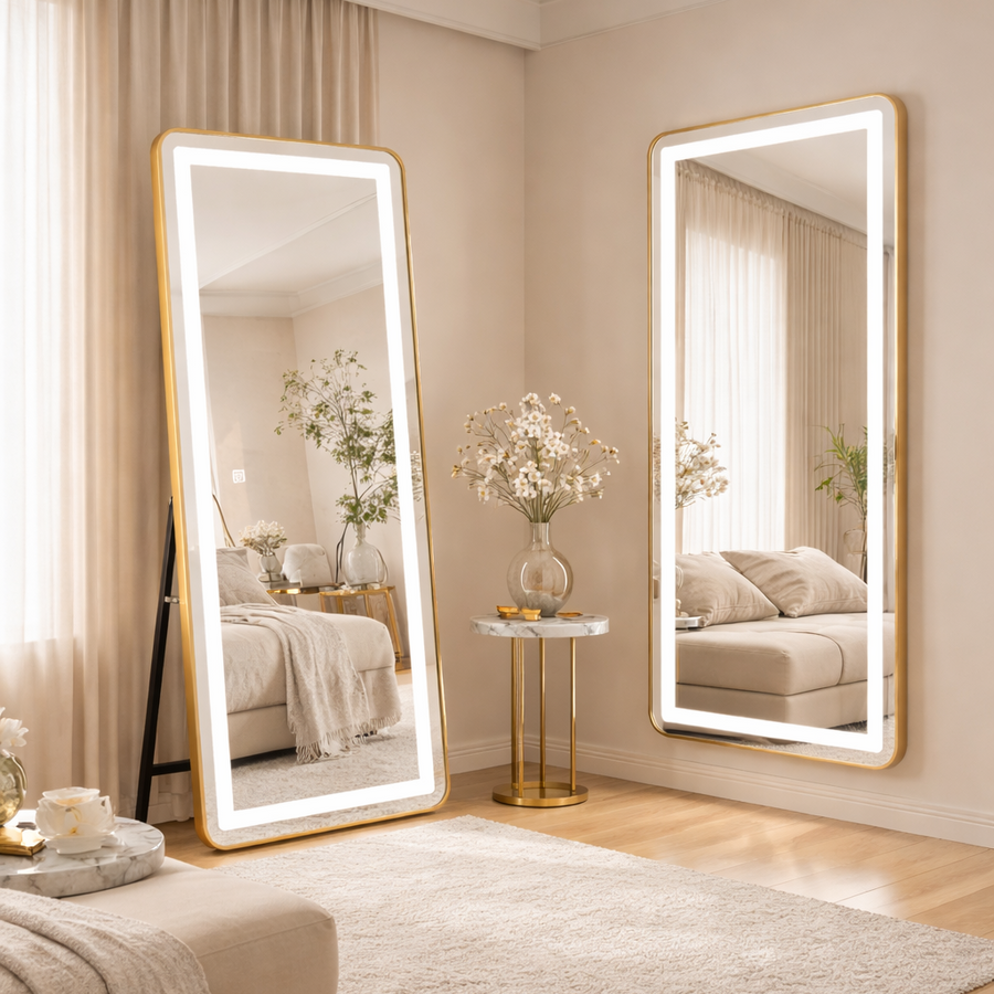 Specchio rettangolare a LED, cornice dorata, 50x160 cm, dimmerabile, luce fredda/calda/neutra, Dressing Couture Dressing Mirrors Titolo predefinito Alessandro Design