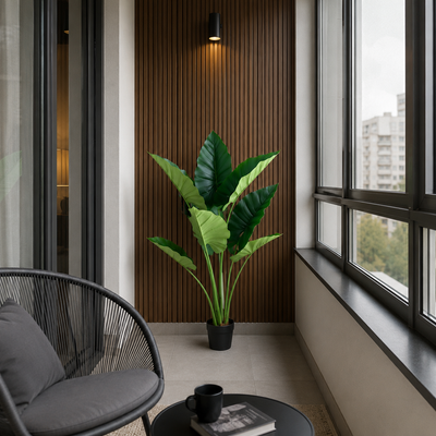 Pianta artificiale di Alocasia, 10 foglie, plastica, 120 cm, verde