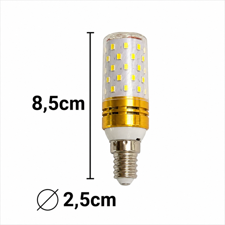 Lampadina LED E14, 12W, Oro, Luce Calda/Neutra/Fredda, 3000K/4000K/6000K