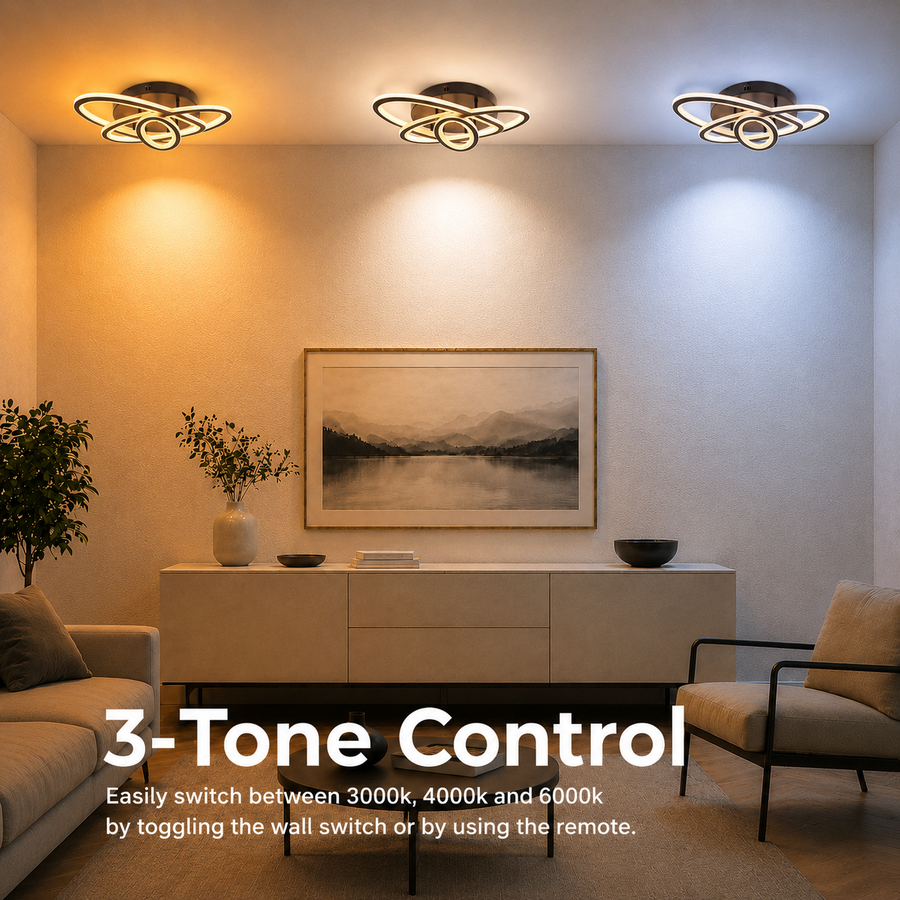 Lampadario LED con telecomando TIANA 78W, 3 Ellissi, Luce Fredda/Calda/Neutra, Dimmerabile, Nero