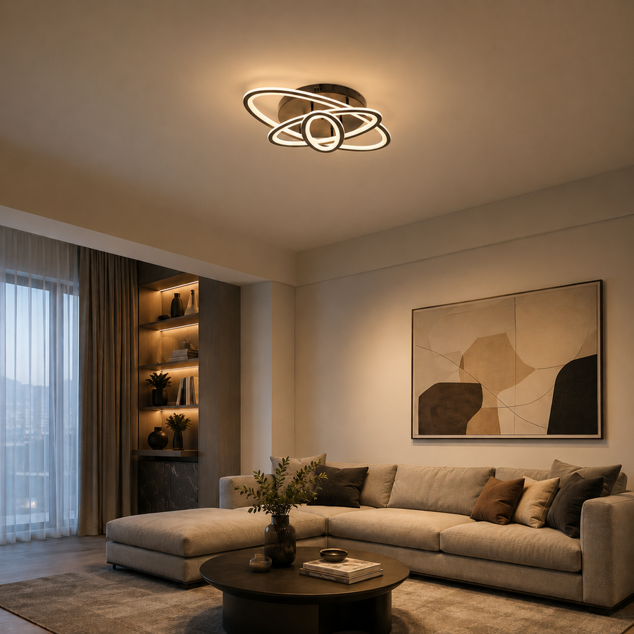 Lampadario LED con telecomando TIANA 78W, 3 Ellissi, Luce Fredda/Calda/Neutra, Dimmerabile, Nero
