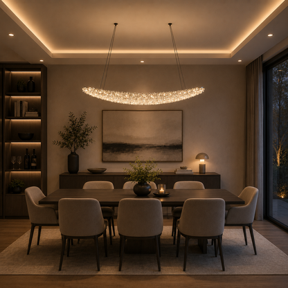 Lampadario Moderno con Cristallo, Telecomando, PRAGA, 51W, Luce Calda/Neutra/Fredda, Lunghezza 100 cm, Oro, Altezza Regolabile