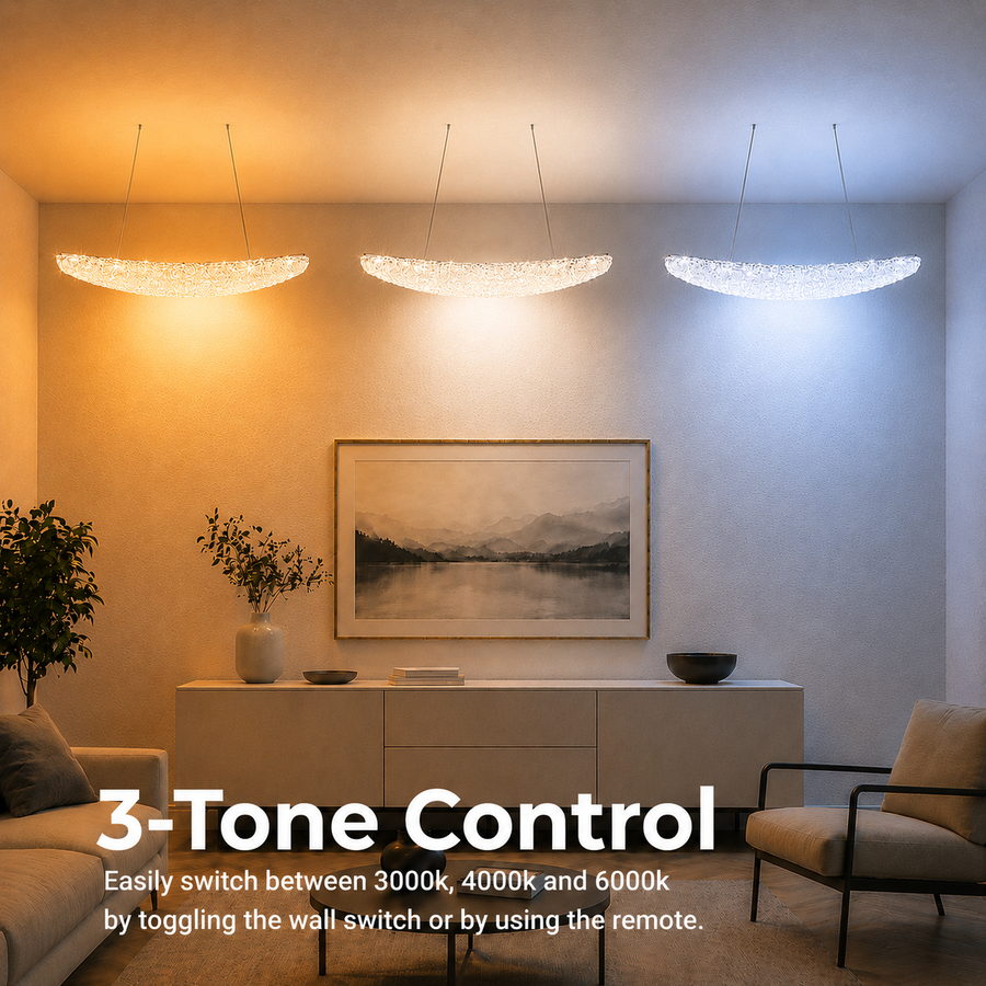 Lampadario Moderno con Cristallo, Telecomando, PRAGA, 51W, Luce Calda/Neutra/Fredda, Lunghezza 100 cm, Oro, Altezza Regolabile