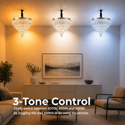 Lampadario LED cristallo con telecomando RIGO Eleganza Diametro 48cm, Cromo Lucido, Altezza Regolabile, Metallo e Cristallo