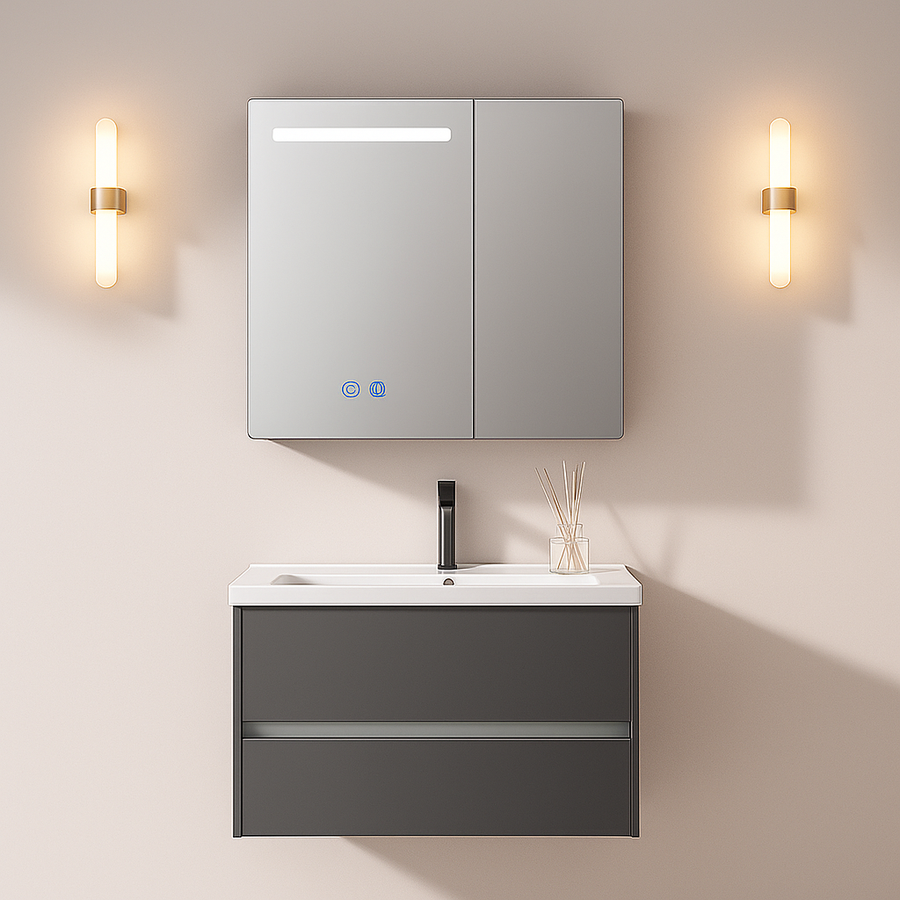 Mobile Bagno, Mobile Con Specchio LED T1319G/80 Mobile Specchi Grigio Titolo predefinito Alessandro Design