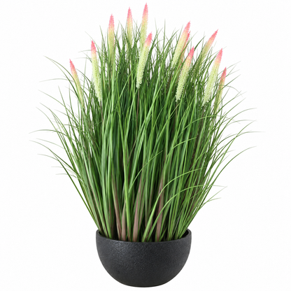 Pianta artificiale, erba ornamentale in vaso tipo coda di volpe, 61 cm, con 19 spezie, verde e rosa