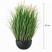 Pianta artificiale, erba ornamentale in vaso tipo coda di volpe, 61 cm, con 19 spezie, verde e rosa
