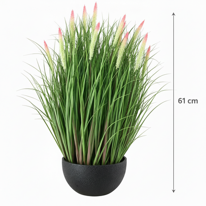 Pianta artificiale, erba ornamentale in vaso tipo coda di volpe, 61 cm, con 19 spezie, verde e rosa
