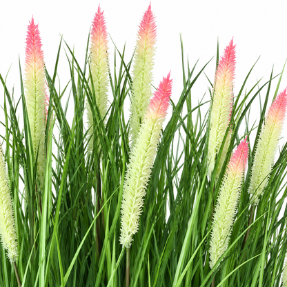 Pianta artificiale, erba ornamentale in vaso tipo coda di volpe, 61 cm, con 19 spezie, verde e rosa