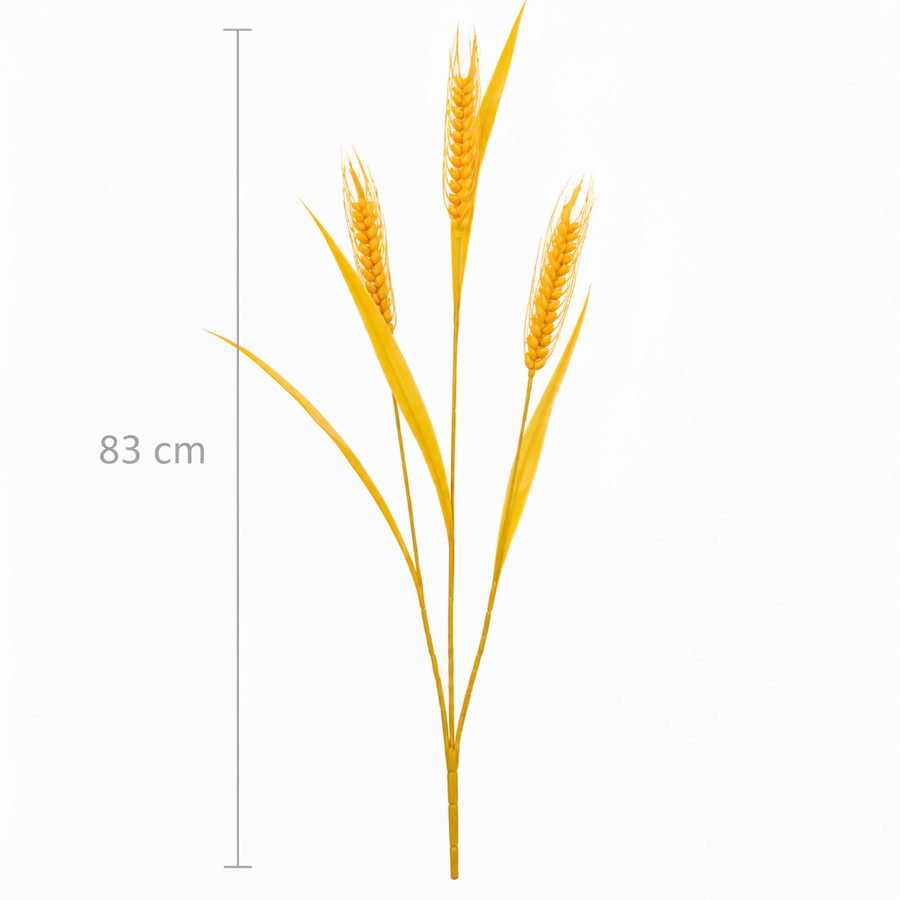 Planta Artificiala Iarba Ornamentala, 83 cm, cu 3 Fire, Spice de Grau, Galben, Fara Ghiveci
