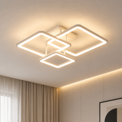 Lampadario LED con telecomando ZOE, 60W, 3 Quadrati, Luce Fredda/Calda/Neutra, Dimmerabile, Bianco, Metallo e Acrilico