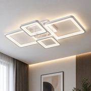 Lampadario LED con telecomando ELLA 67W, 4 Quadrati, Luce Fredda/Calda/Neutra, Dimmerabile, Bianco, Metallo e Acrilico