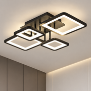 Lustra LED cu telecomanda ELLA 67W, 4 Patrate, lumina Rece/Calda/Neutra, Dimabila, Negru, Metal si Acril