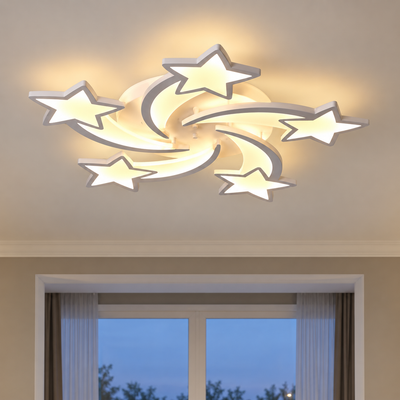 Lampadario LED con telecomando IPOMOEA 85W, 5 Stelle, Luce Fredda/Calda/Neutra, Dimmerabile, Bianco, Metallo e Acrilico